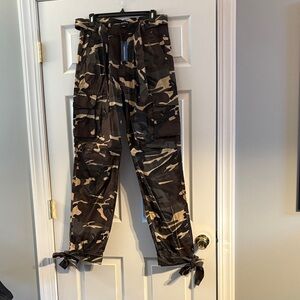 PrettyLittleThing Camouflage Cargo Pants with Ankle Ties